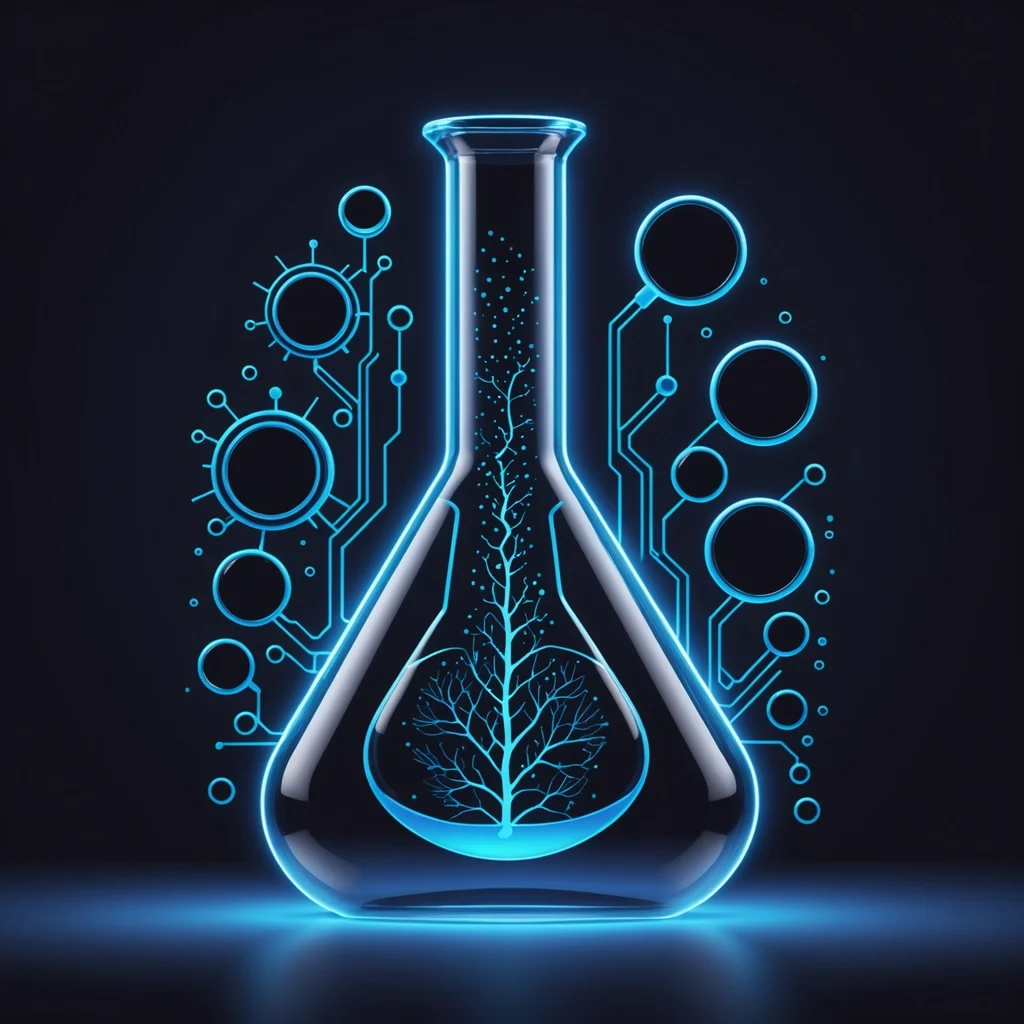 Glowing flask with digital tree design