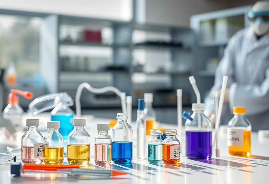 Colorful laboratory glassware and equipment