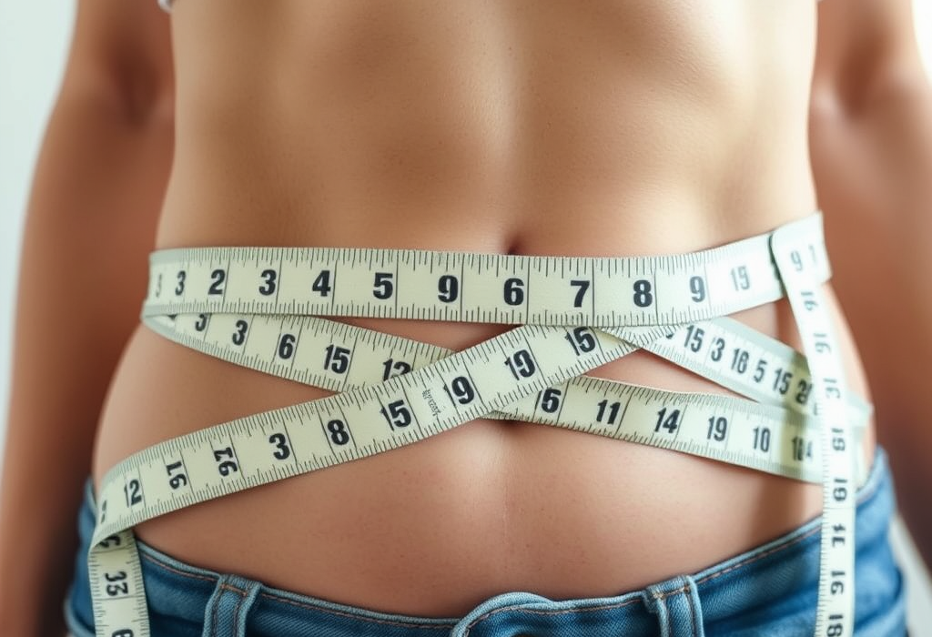 Measuring tape wrapped around waist